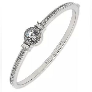 Givenchy Silver-Tone Round Crystal and Pave Hinged Bangle Bracelet